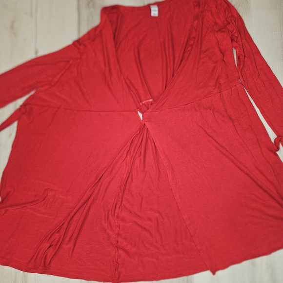 Old Navy Red Jersey Wrap Dress XS Rayon V-Neck Tie Waist Long Sleeve Fit & Flare - Picture 12 of 13